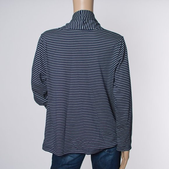 LL Bean Navy Striped Cardigan M-P - Picture 4 of 6